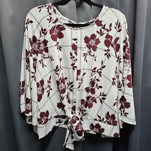 Liz Claiborne Career Scoop Neck Blouse - Burgundy Floral/Geometric Pattern XL